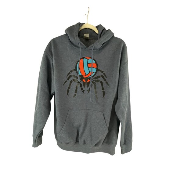 Gildan Heavy Blend "Tipsy Bitsy Spikers" Spider Volleyball Hoodie Unisex M Gray - Picture 3 of 7